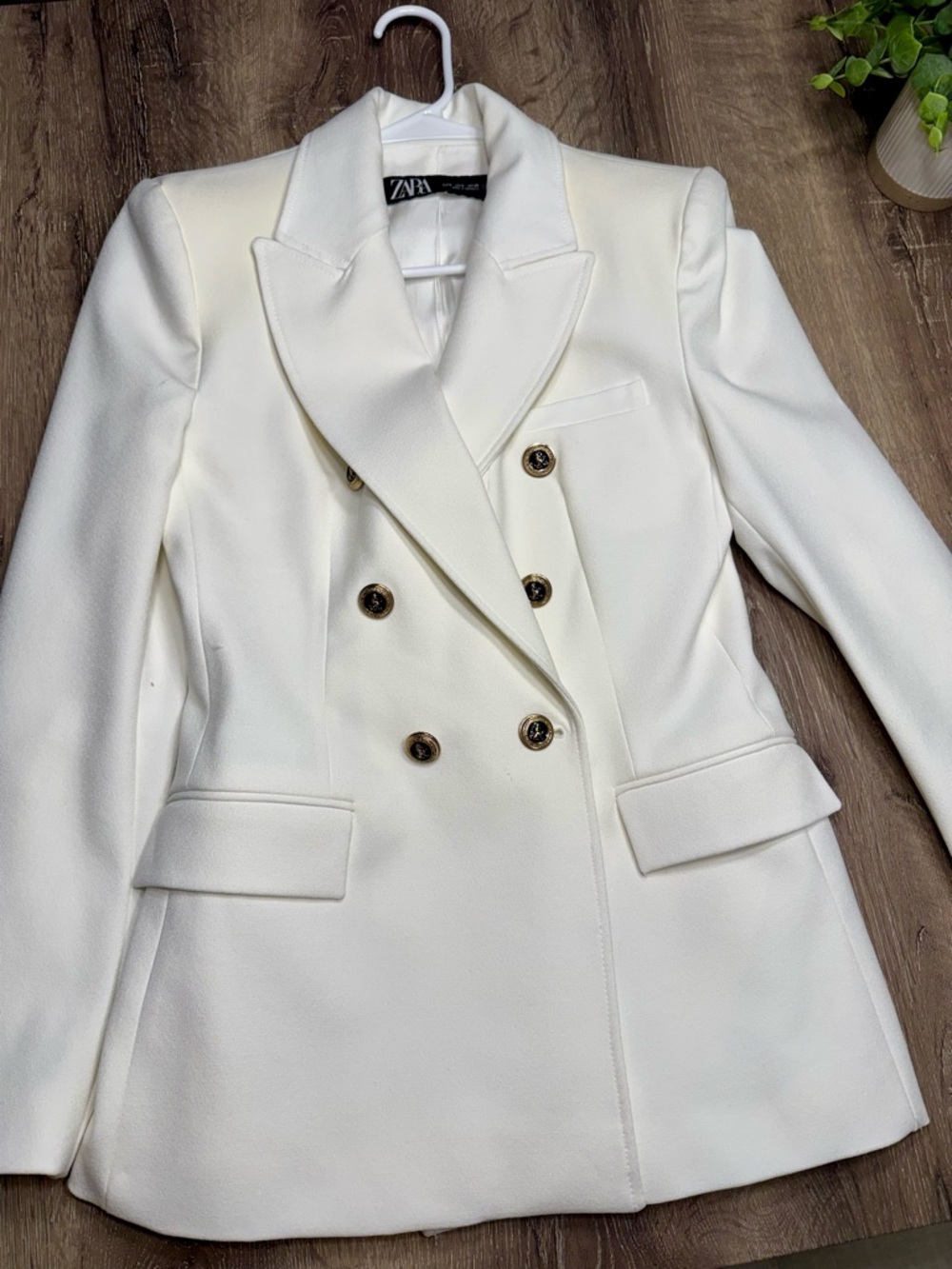 Zara Cream Double-Breasted Blazer with Gold Buttons
